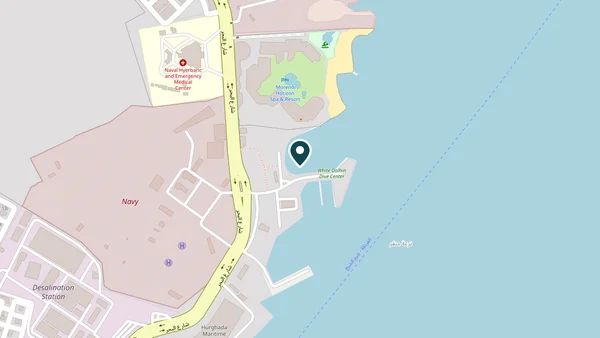 Kartenausschnitt von Hurghada mit Marker auf dem Treffpunkt El-Bahr an der Marina